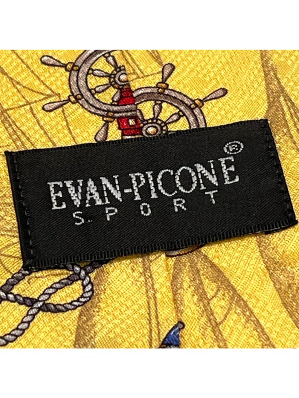 Silk Tie Sport Maritime Yacht Club Nautical Flag Ship Wheel Anchor Yellow VTG - Picture 2 of 10